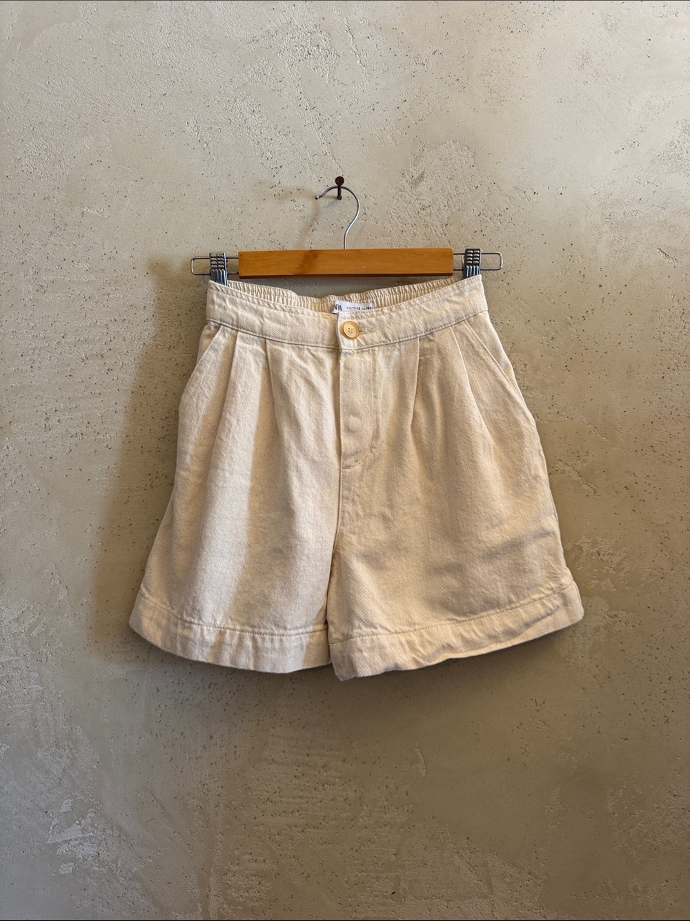 Zara kids high waisted hi rise elastic backing pleated jorts, shorts, size 11/12